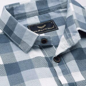 Men’s Blue & White Checkered Casual Shirt – Majestic Man